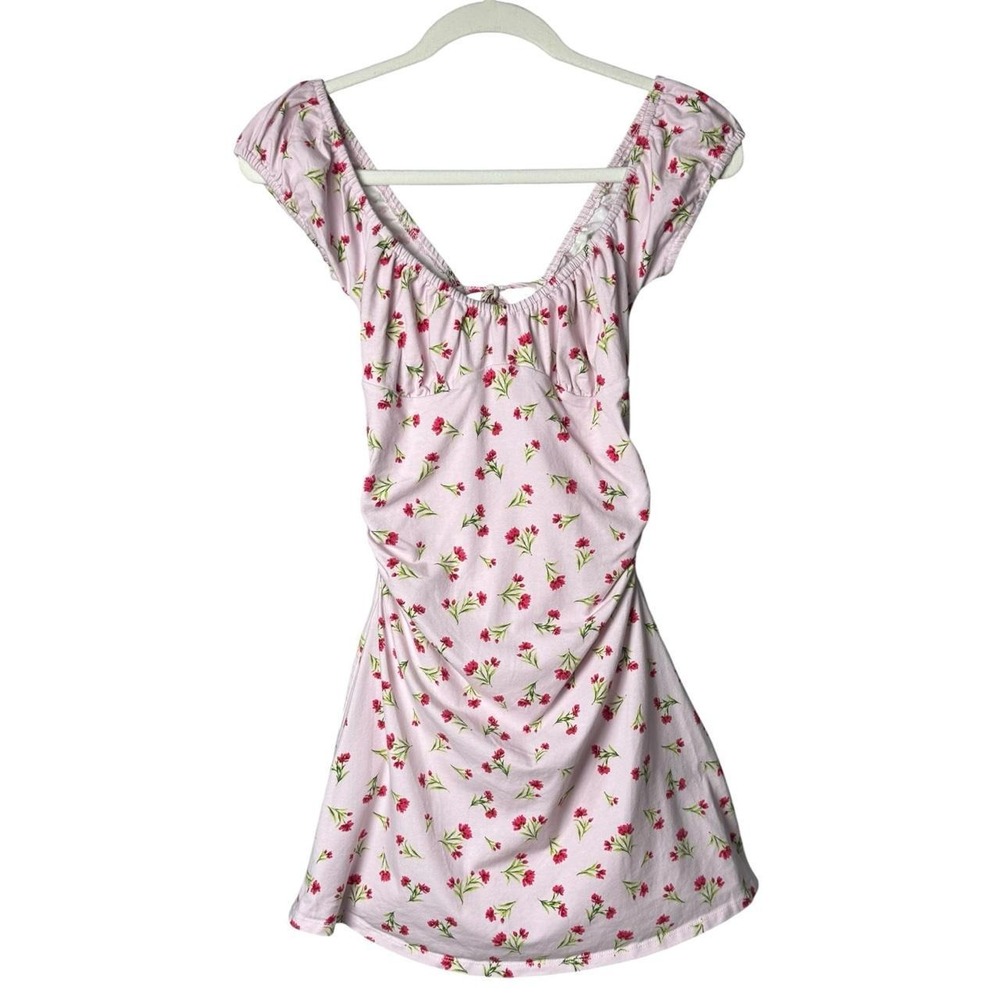 Wild Fable pink floral mini dress with green/red flowers, size XS